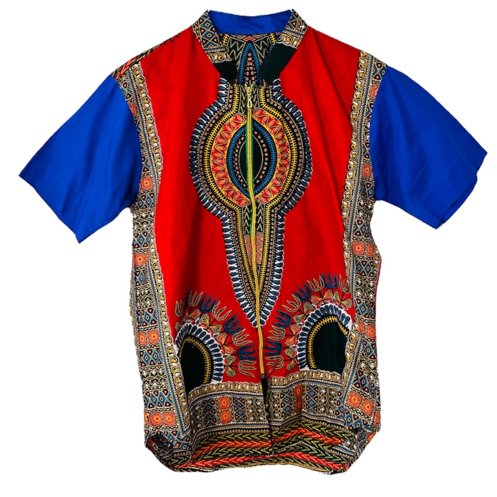 Multicolor Mena Daishiki Zipper Closure Shirt Size S